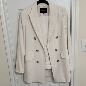 Massimo Dutti Cream Double-Breasted Blazer